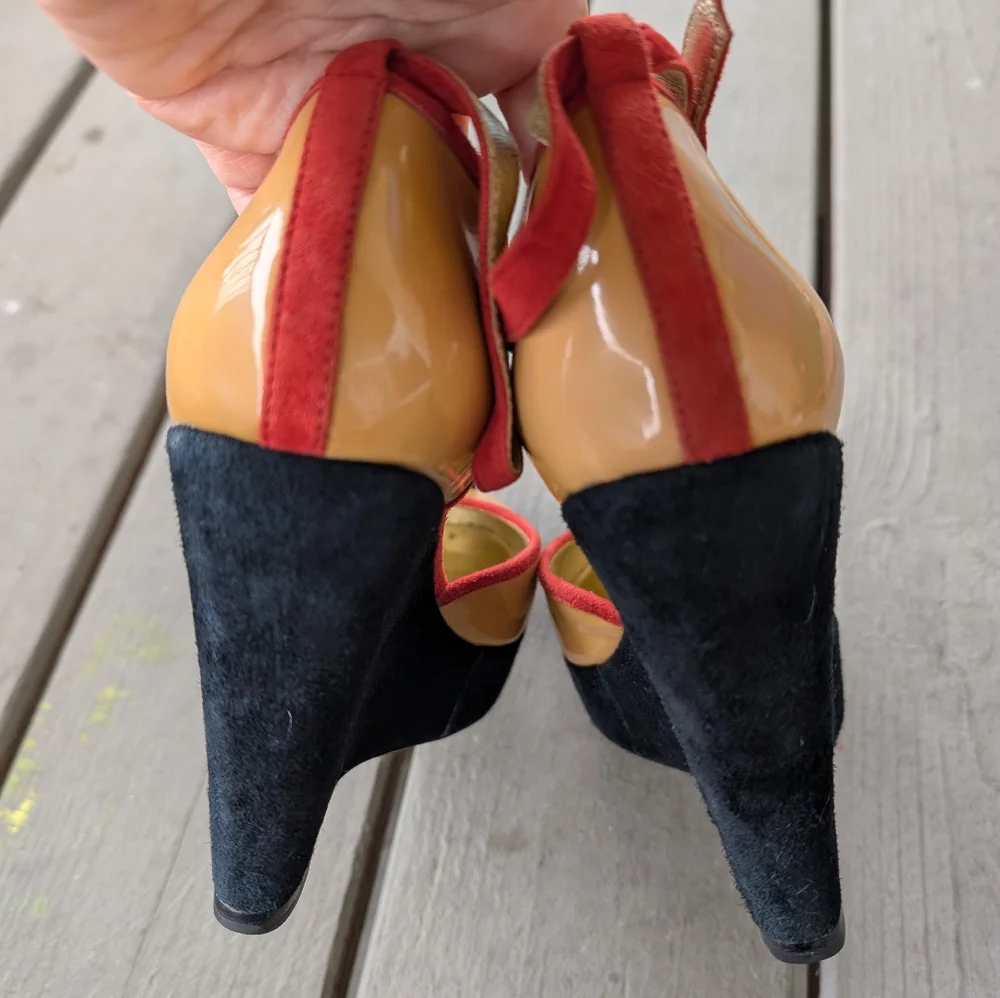 Elaine Turner Colorful Ankle Strap Platform‎ Heels 6 Patent Leather Retro Pinup